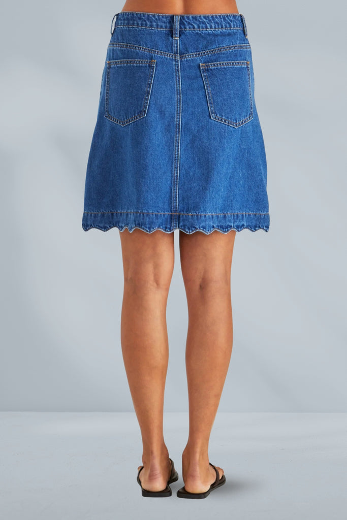 Sass Vale Scalloped Denim Skirt Mid Blue Wash From BoxHill