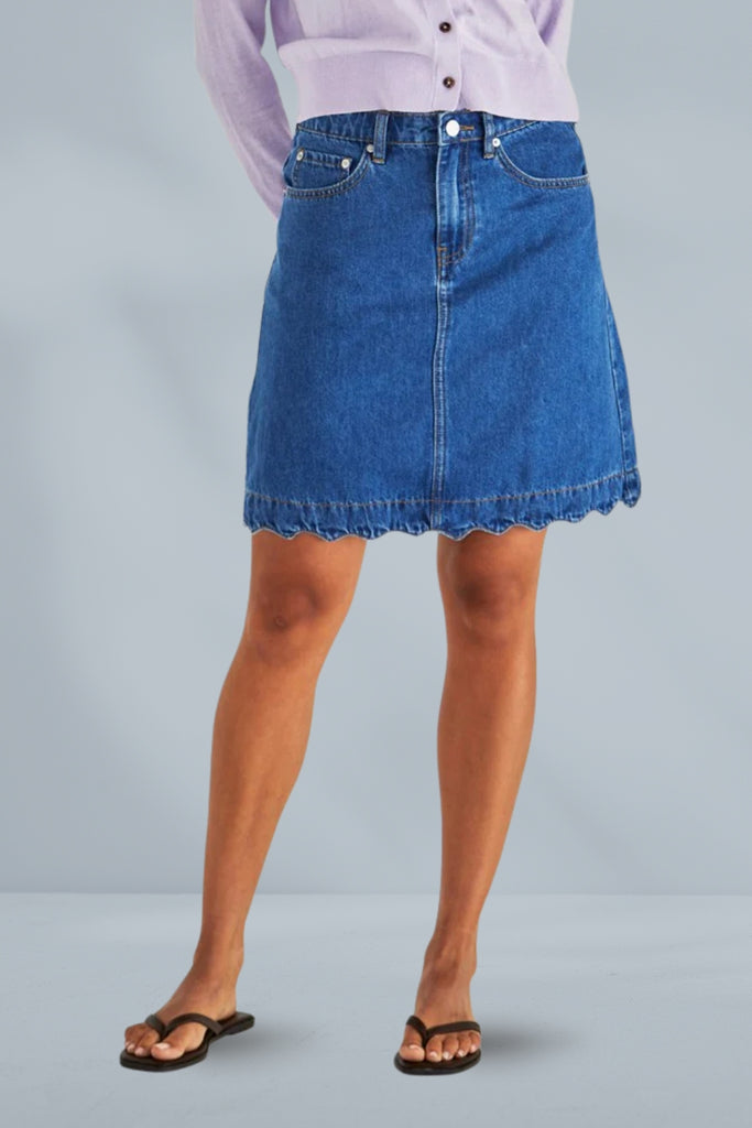 Sass Vale Scalloped Denim Skirt Mid Blue Wash From BoxHill