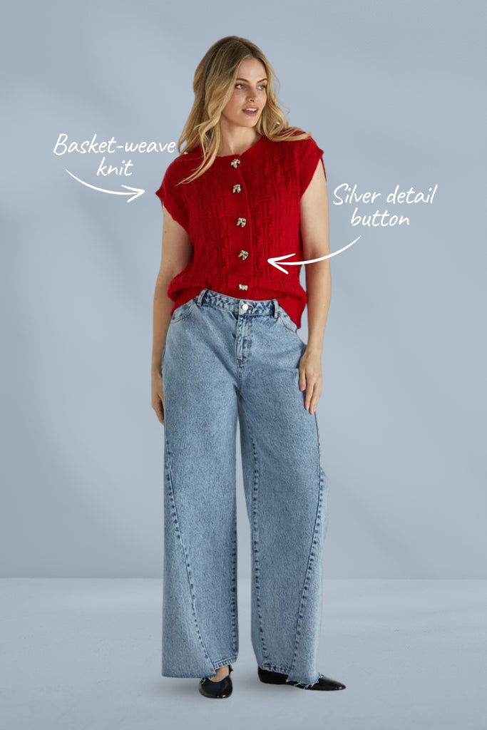 Sass Zadie Vest Poppy Red From BoxHill