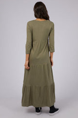 Silent Theory Lola 3/4 Sleeve Tiered Dress Khaki From BoxHill