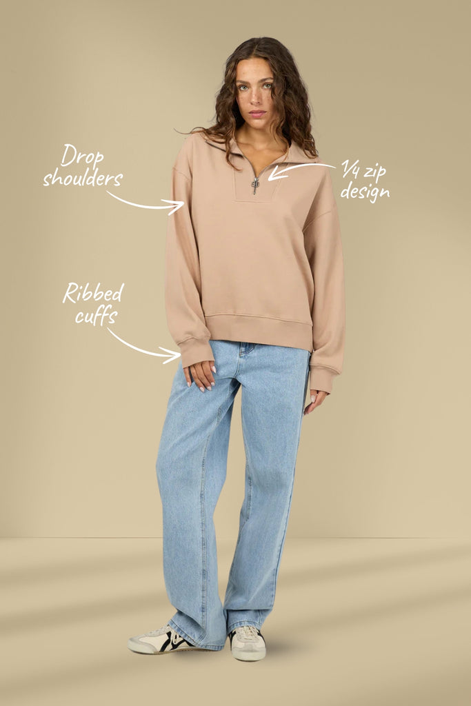 Silent Theory Silent Luxe 1/4 Zip Crew Taupe From BoxHill