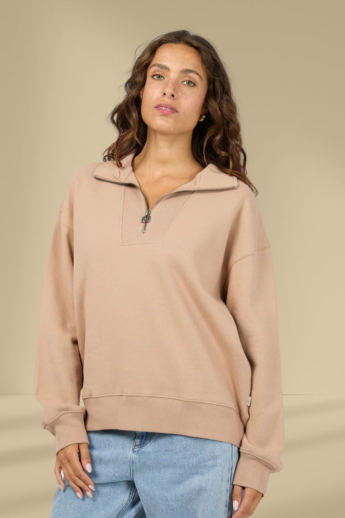 Silent Theory Silent Luxe 1/4 Zip Crew Taupe From BoxHill