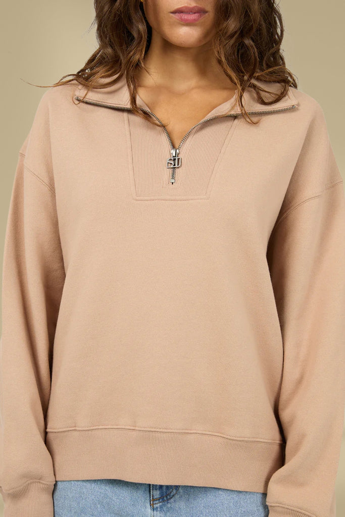 Silent Theory Silent Luxe 1/4 Zip Crew Taupe From BoxHill