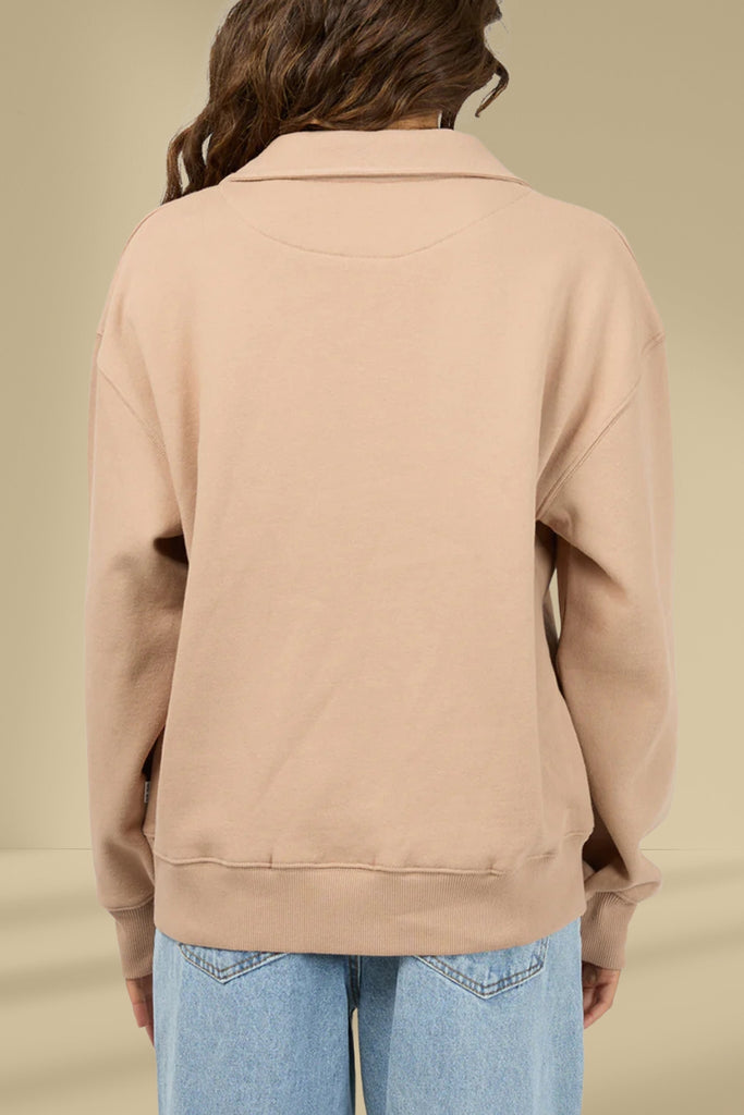 Silent Theory Silent Luxe 1/4 Zip Crew Taupe From BoxHill
