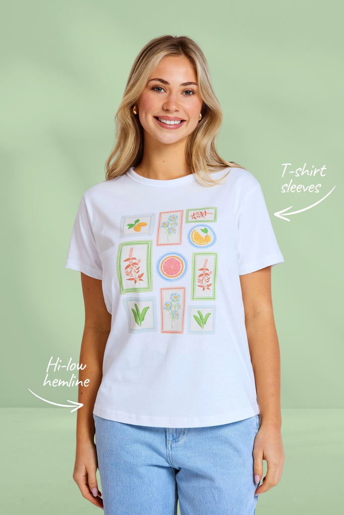 Stella and Gemma Ace Tee Postcards From Italy White From BoxHill