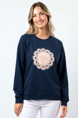 Stella and Gemma Blush Doily Classic Sweater Navy From BoxHill