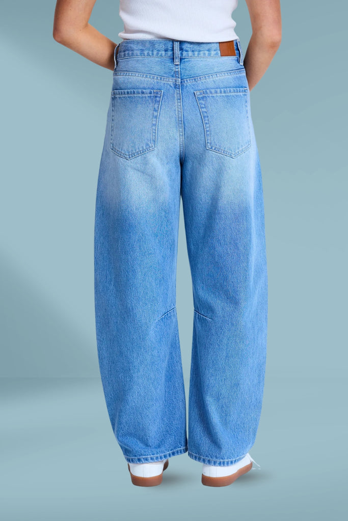 Stella and Gemma Carson Barrel Jeans Mid Blue Wash From BoxHill
