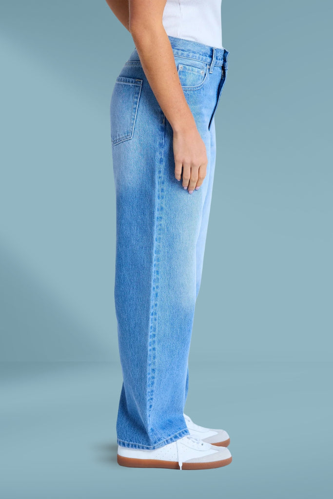 Stella and Gemma Carson Barrel Jeans Mid Blue Wash From BoxHill