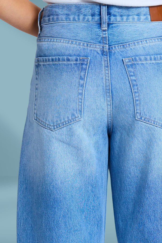 Stella and Gemma Carson Barrel Jeans Mid Blue Wash From BoxHill