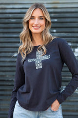 Stella and Gemma Chain Cross Long Sleeve Tee Charcoal From BoxHill
