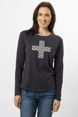 Stella and Gemma Chain Cross Long Sleeve Tee Charcoal From BoxHill
