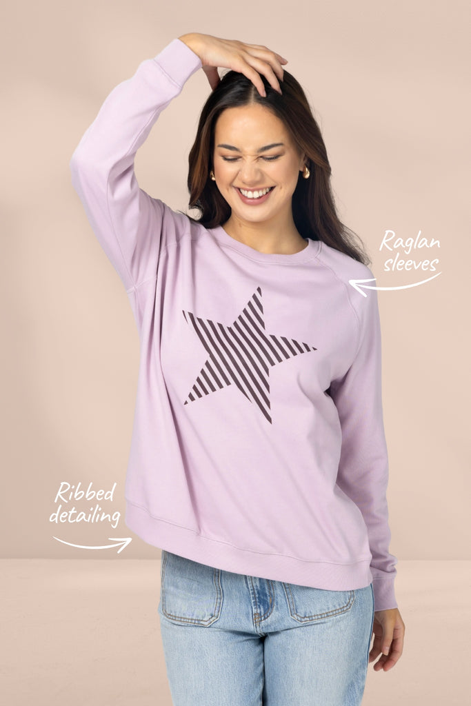 Stella and Gemma Classic Sweater Striped Star Lilac From BoxHill