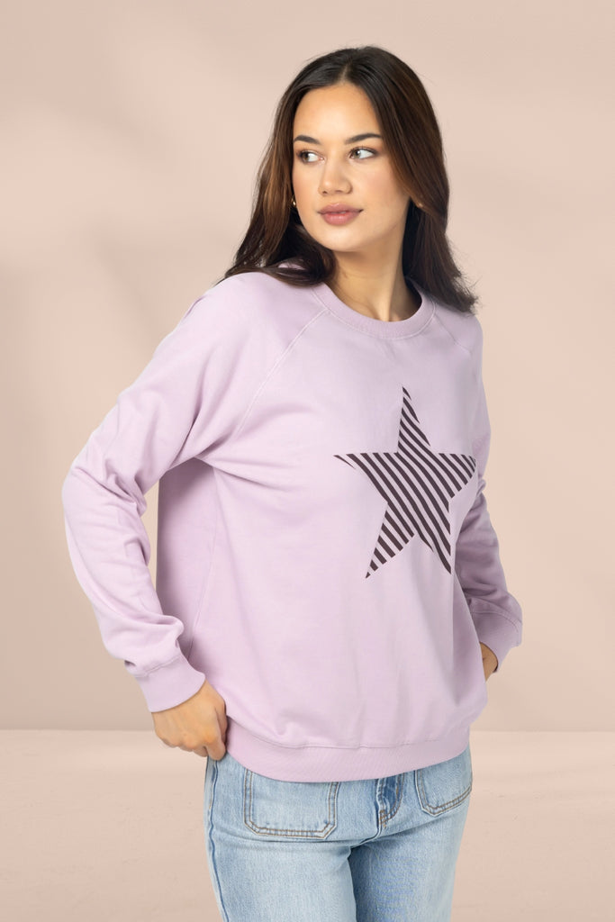 Stella and Gemma Classic Sweater Striped Star Lilac From BoxHill