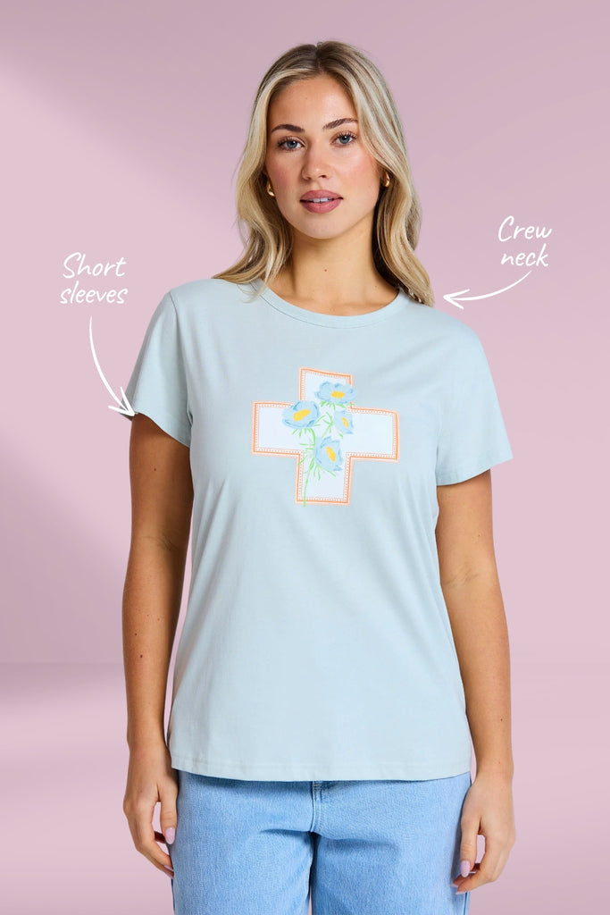 Stella and Gemma Classic Tee Postcard Cross Duck Egg From BoxHill