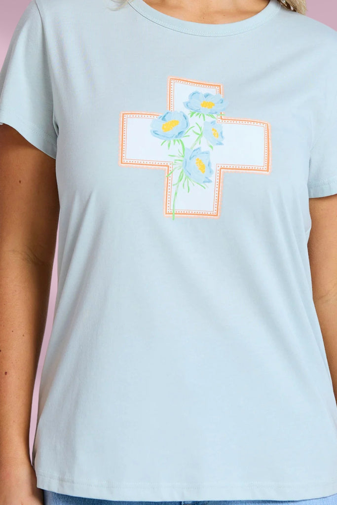 Stella and Gemma Classic Tee Postcard Cross Duck Egg From BoxHill