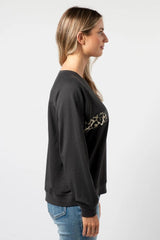 Stella and Gemma Cross Leopard Stripe Everyday Sweater Charcoal From BoxHill