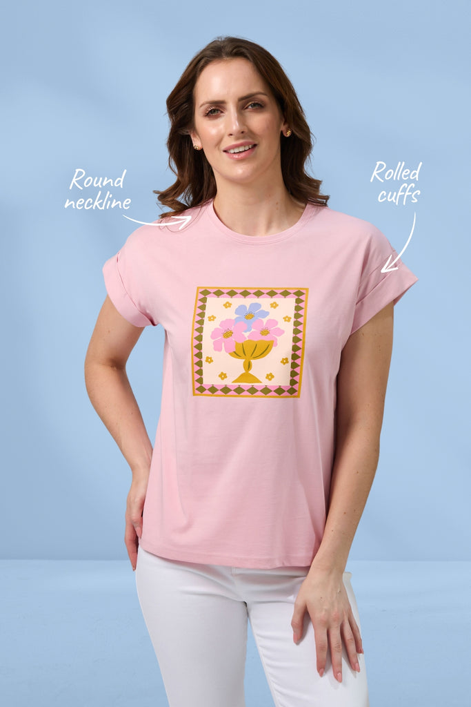 Stella and Gemma Cuff Tee Jardin Tile Mauve From BoxHill