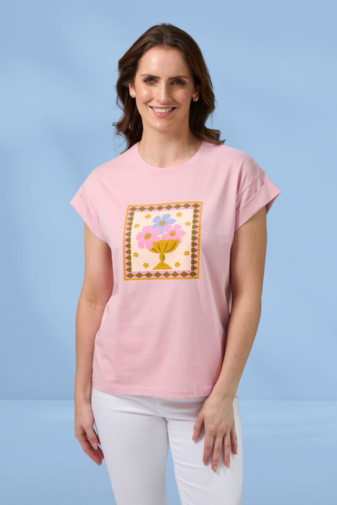 Stella and Gemma Cuff Tee Jardin Tile Mauve From BoxHill
