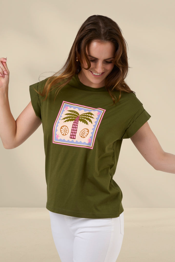 Stella and Gemma Cuff Tee Palm Khaki From BoxHill