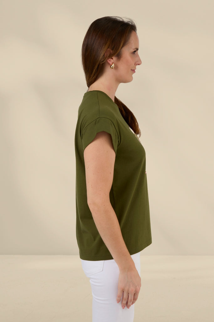 Stella and Gemma Cuff Tee Palm Khaki From BoxHill