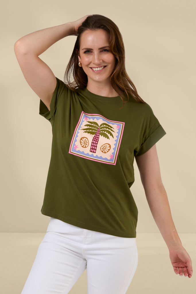 Stella and Gemma Cuff Tee Palm Khaki From BoxHill