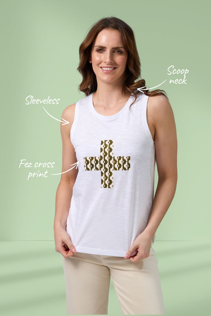 Stella and Gemma Everyday Tank Fez Cross White From BoxHill