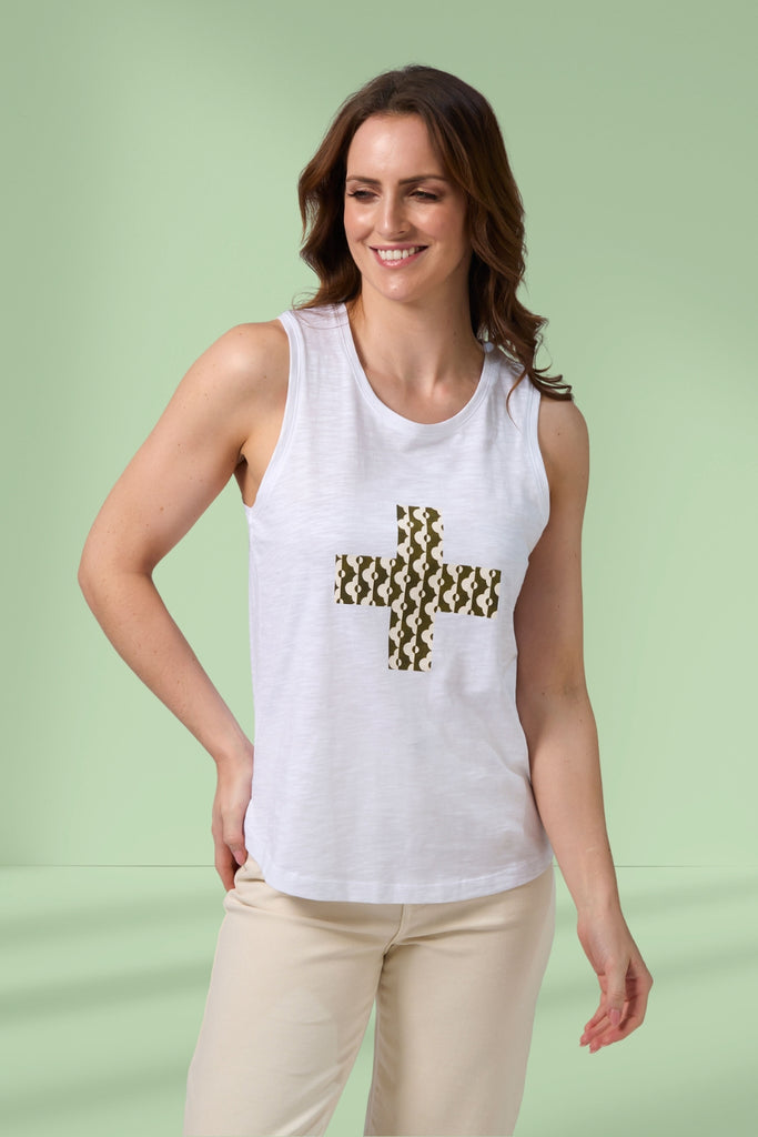 Stella and Gemma Everyday Tank Fez Cross White From BoxHill