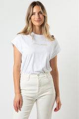 Stella and Gemma Gold Logo Cuff Sleeve T-Shirt White From BoxHill