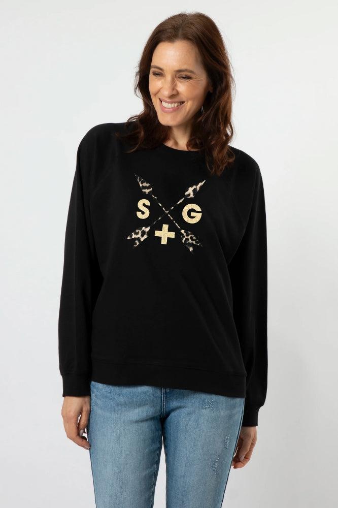 Stella and Gemma Leopard Cross Everyday Sweater Black From BoxHill