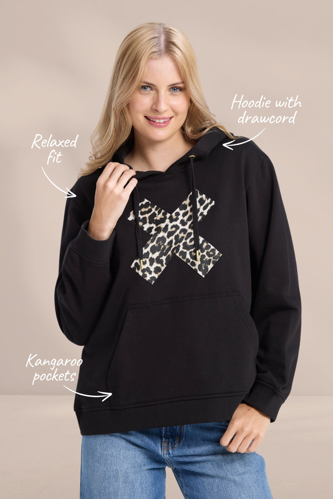 Stella and Gemma Leopard Cross Hoodie Black From BoxHill