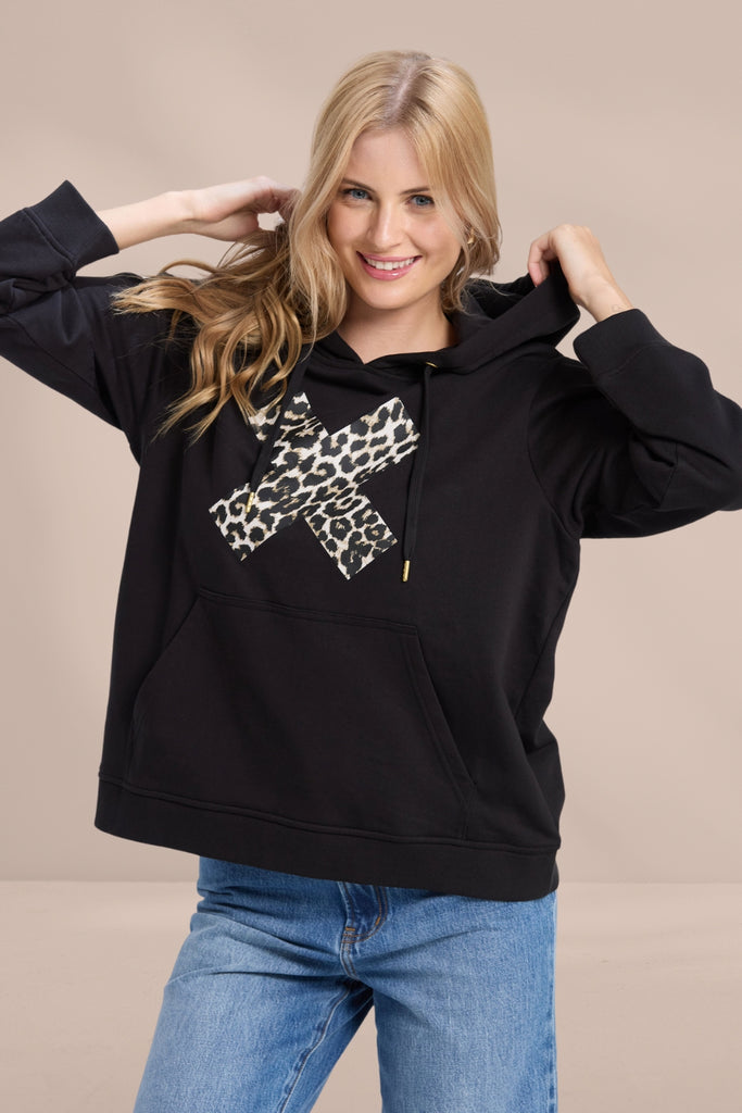 Stella and Gemma Leopard Cross Hoodie Black From BoxHill