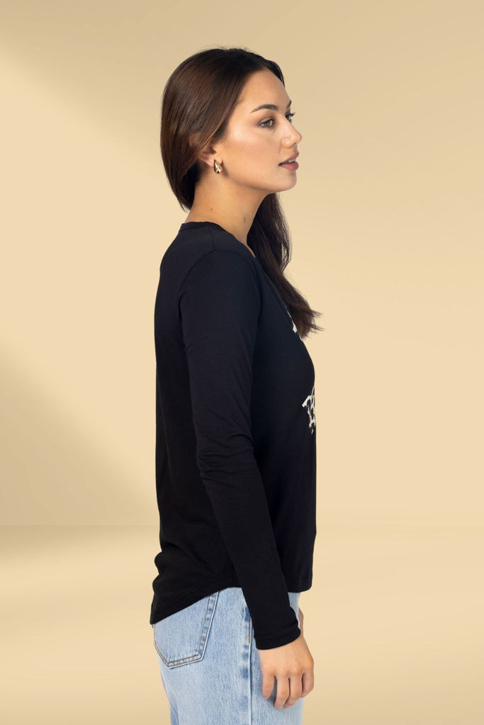 Stella and Gemma Leopard Cross Long Sleeve Tee Black From BoxHill
