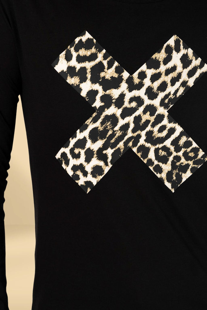 Stella and Gemma Leopard Cross Long Sleeve Tee Black From BoxHill