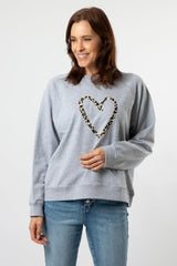 Stella and Gemma Leopard Heart Everyday Sweater Grey From BoxHill