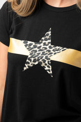 Stella and Gemma Leopard Star T-Shirt Black From BoxHill