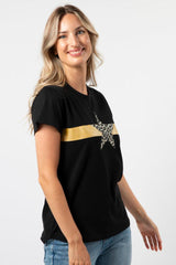 Stella and Gemma Leopard Star T-Shirt Black From BoxHill