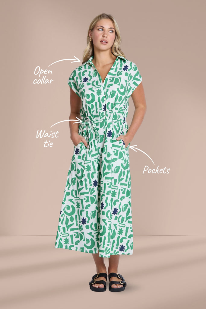 Stella and Gemma Marly Dress Spring Green Geo From BoxHill