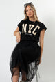 Stella and Gemma NYC Cuff Sleeve T-Shirt Black From BoxHill
