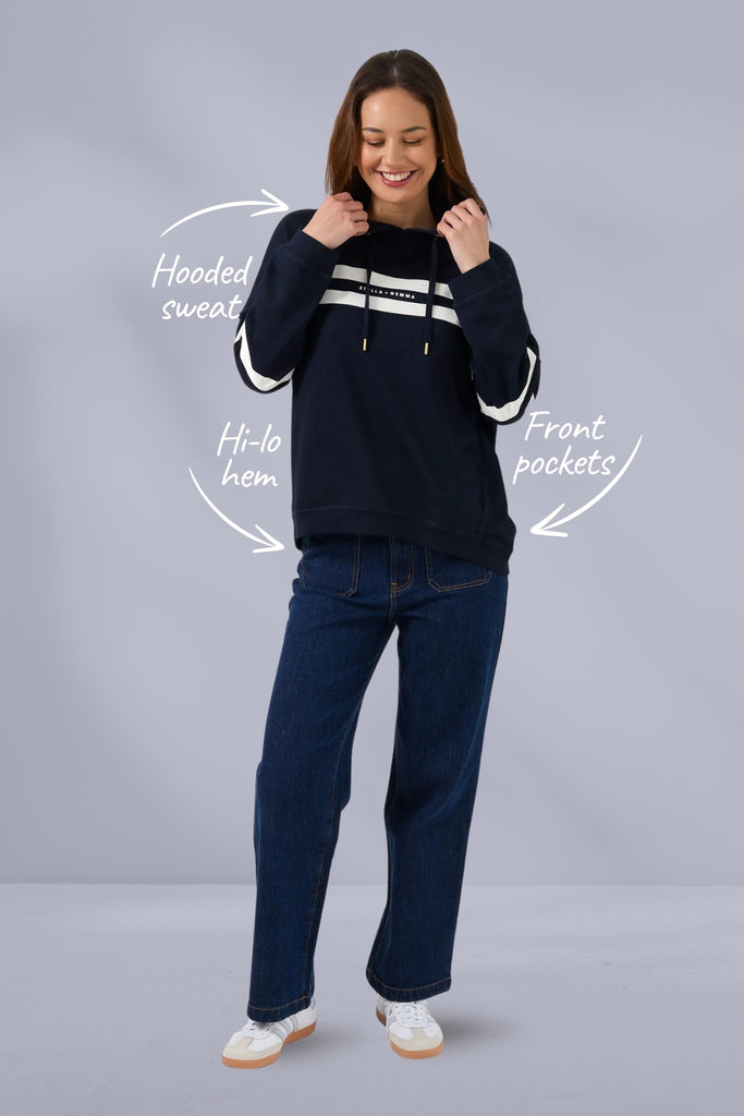 Stella and Gemma Newport Hoodie Banner Logo Navy From BoxHill