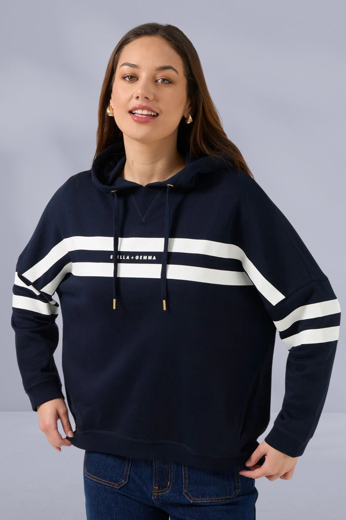 Stella and Gemma Newport Hoodie Banner Logo Navy From BoxHill