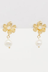 Stella and Gemma Pearl Enamel Flower Earrings White Gold One Size White and Gold From BoxHill