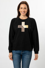Stella and Gemma Purrfect Leopard Cross Everyday Sweater Black From BoxHill
