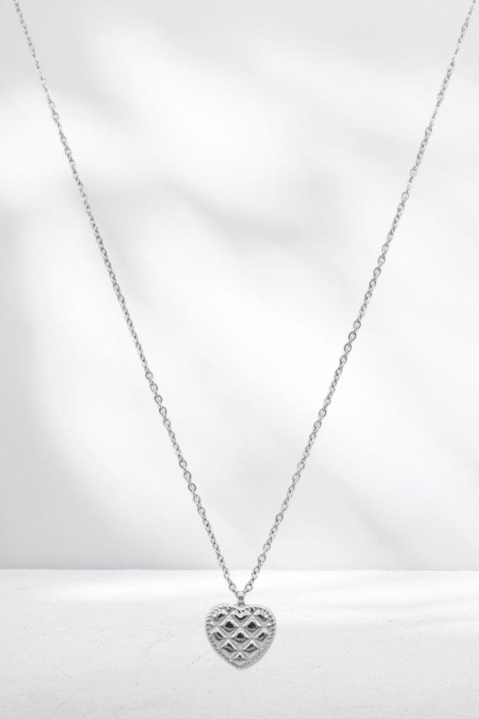 Stella and Gemma Quilted Heart Necklace Silver From BoxHill