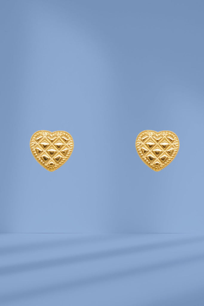 Stella and Gemma Quilted Heart Stud Earrings Gold From BoxHill