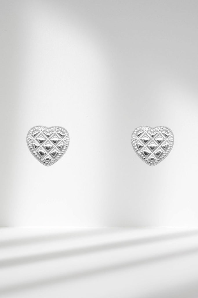 Stella and Gemma Quilted Heart Stud Earrings Stud Silver From BoxHill