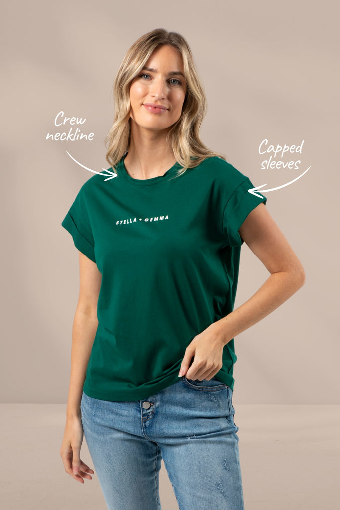 Stella and Gemma S+G Logo Cuff Sleeve T Shirt Pine From BoxHill