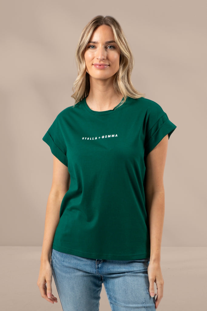 Stella and Gemma S+G Logo Cuff Sleeve T Shirt Pine From BoxHill