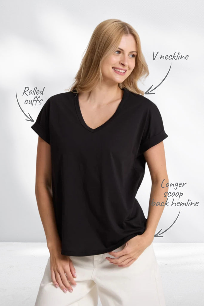 Stella and Gemma Soho Cuff V Tee Black From BoxHill