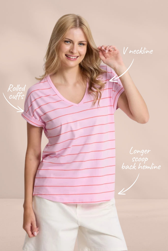 Stella and Gemma Soho Cuff V Tee Candy with Red Stripe From BoxHill