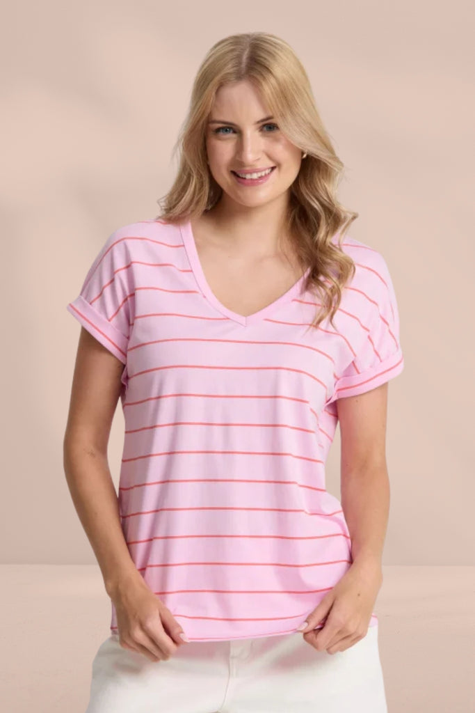 Stella and Gemma Soho Cuff V Tee Candy with Red Stripe From BoxHill